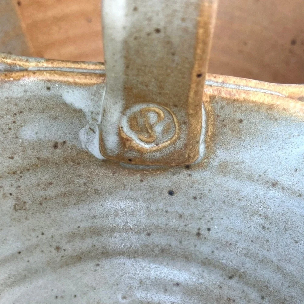Studio Pottery Double Condiment Server Handcrafted Stoneware Two Tone Earthy